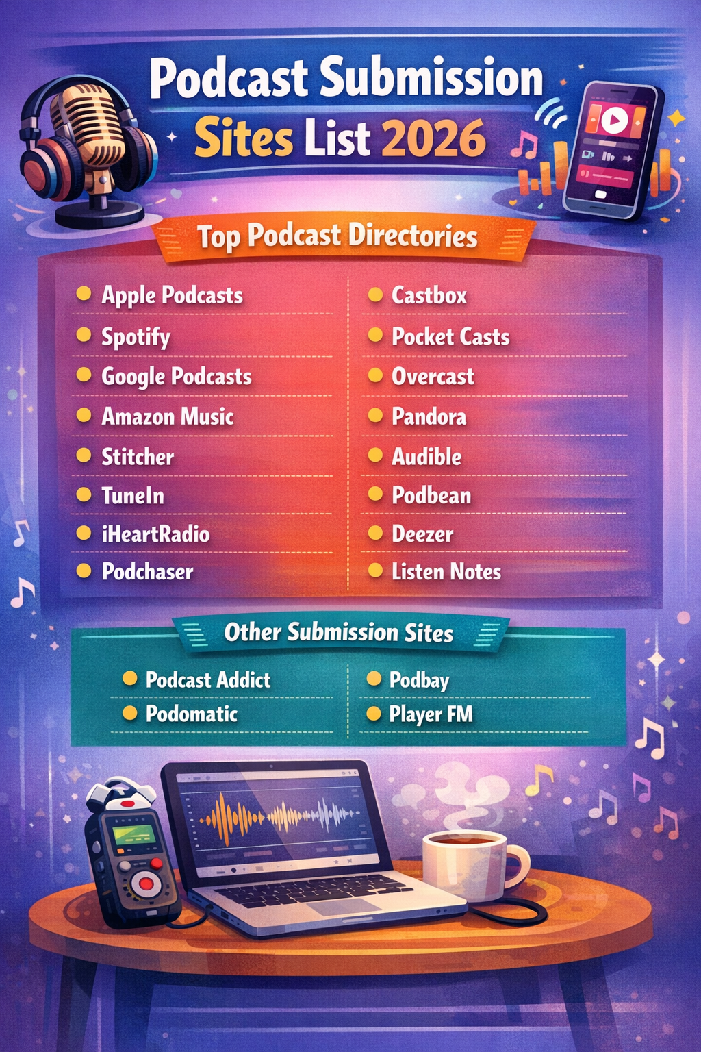 Podcast Submisison Sites List 2026